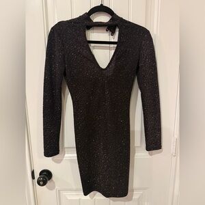 Long Sleeve Black Sparkle V-Neck Women's Dress
